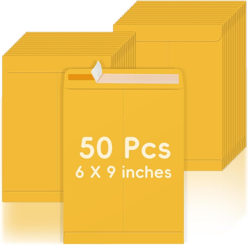 FloraSea 50 Pack 6x9 Envelopes Self Seal, Brown Kraft Catalog Mailing Envelopes 6 x 9 Manilla Envelopes for Mailing, Organize, Storage, Home, Office Business - Image 1